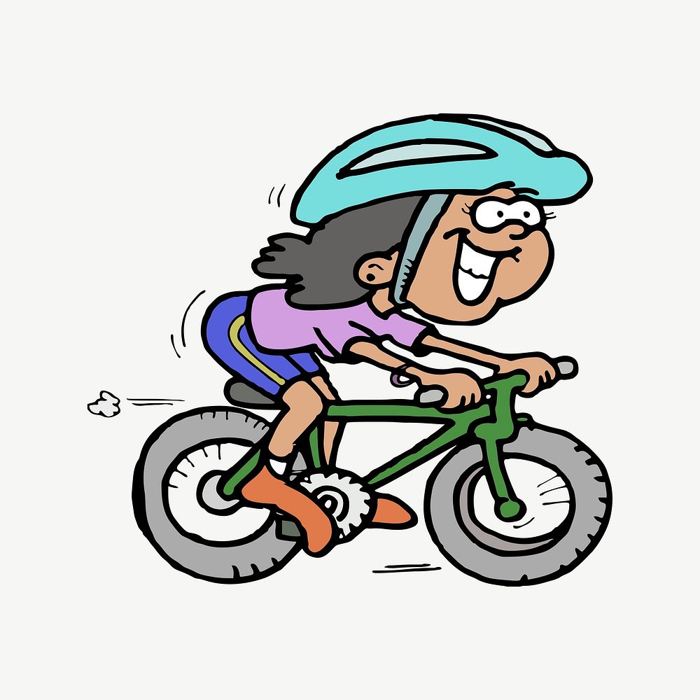 Woman riding bicycle illustration psd. Free public domain CC0 image.