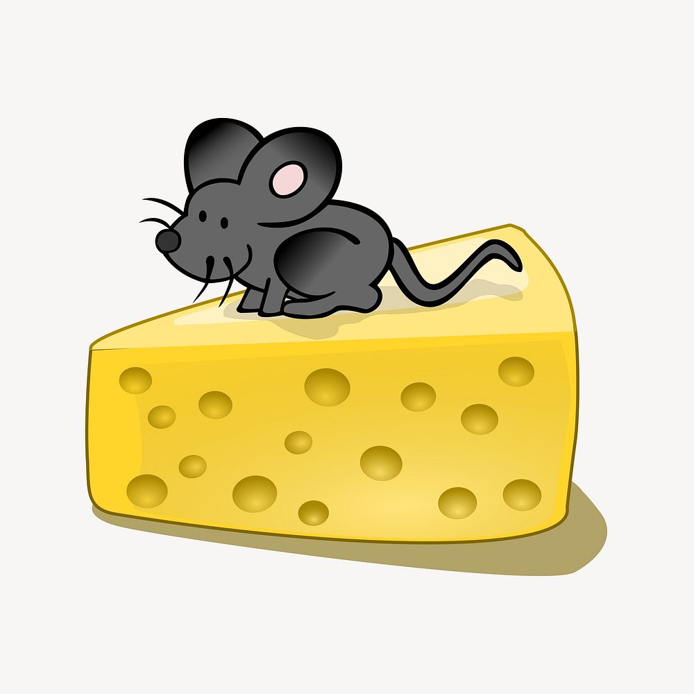 Mouse and cheese illustration. Free public domain CC0 image.