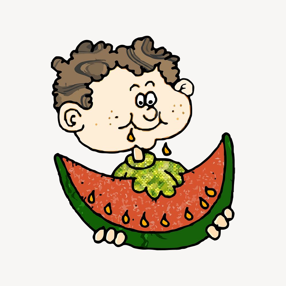 Man eating watermelon illustration. Free public domain CC0 image.