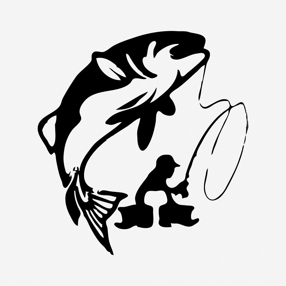 Fishing silhouette clipart illustration vector. Free public domain CC0 image.