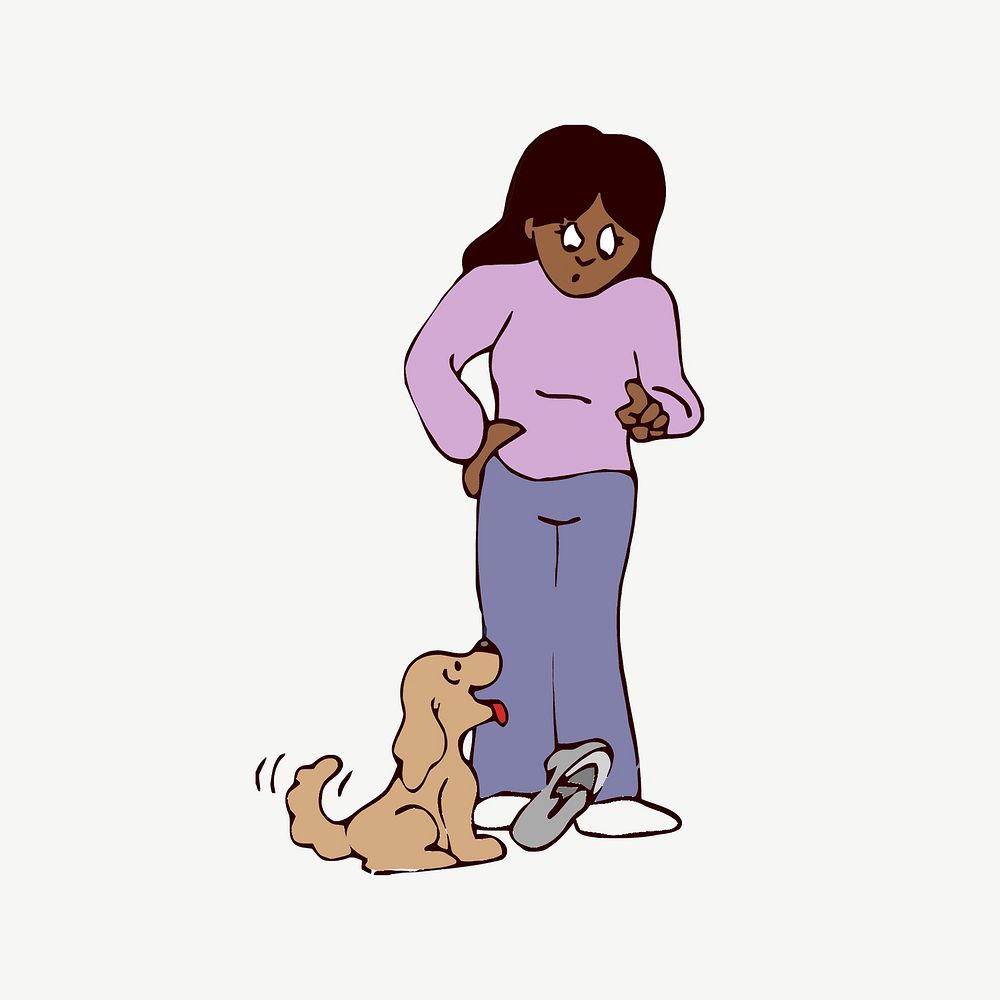 Woman & dog clipart illustration psd. Free public domain CC0 image.