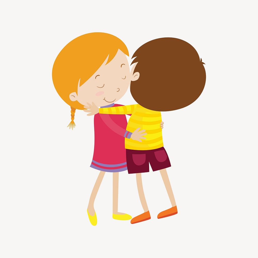 Little friends hugging illustration. Free public domain CC0 image.