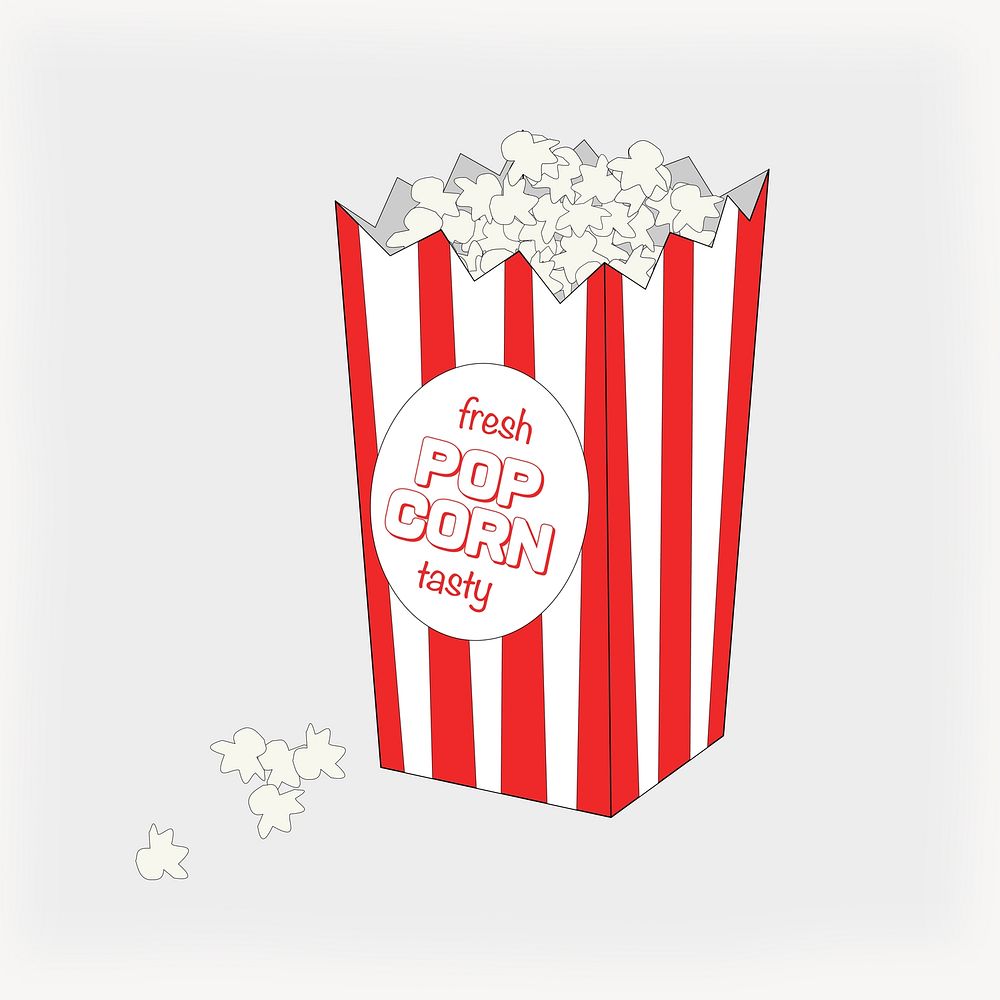 Movie theater popcorn illustration. Free public domain CC0 image.