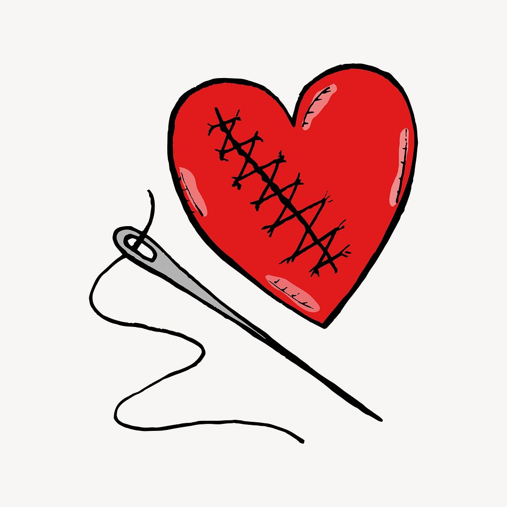 Stitched heart illustration. Free public domain CC0 image.