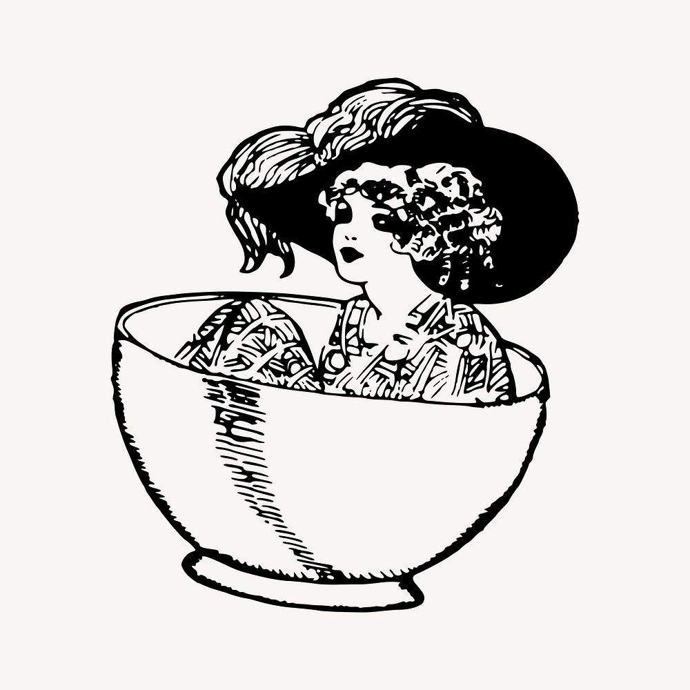 Girl in a cup collage element vector. Free public domain CC0 image.
