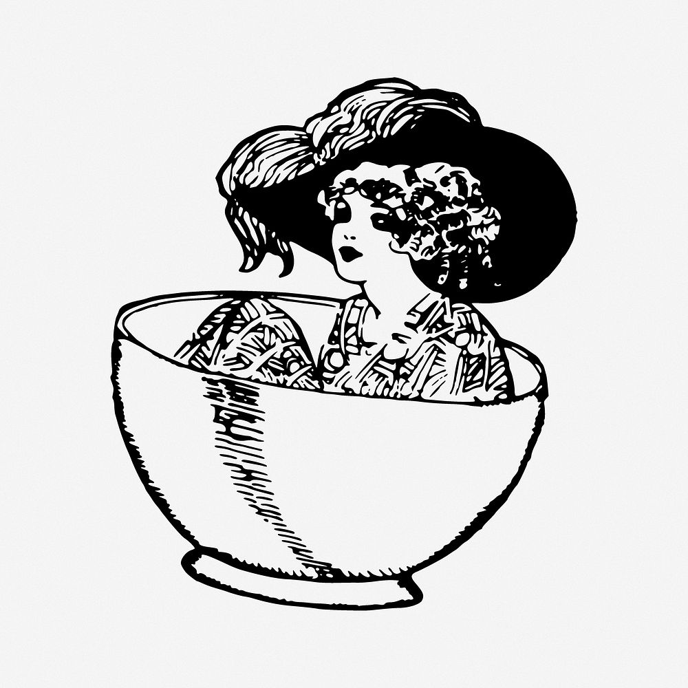 Girl in a cup illustration. Free public domain CC0 image.