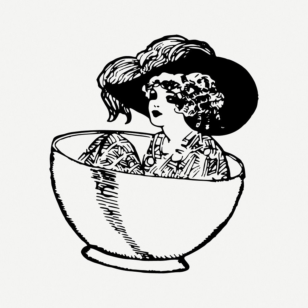 Girl in a cup illustration psd. Free public domain CC0 image.