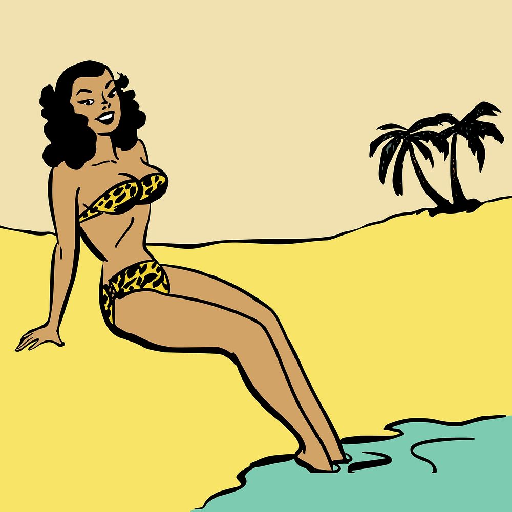 Woman on the beach collage element vector. Free public domain CC0 image.