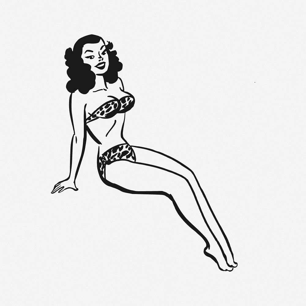 Woman in bikini illustration psd. Free public domain CC0 image.