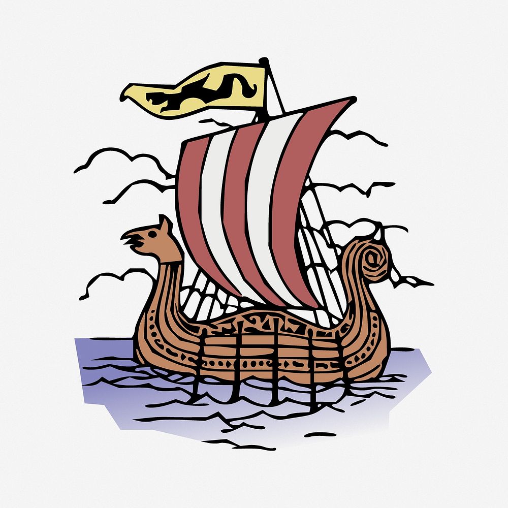Viking ship illustration. Free public domain CC0 image.