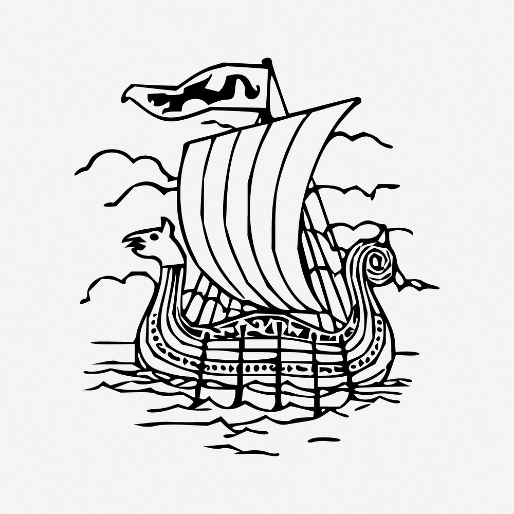 Viking ship illustration. Free public domain CC0 image.
