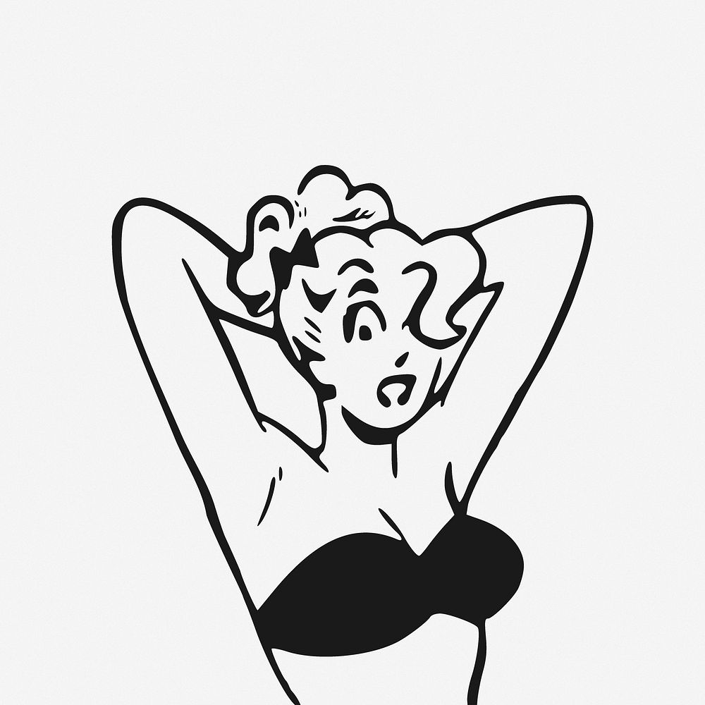 Woman wearing bikini illustration. Free public domain CC0 image.