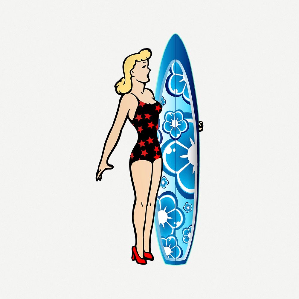 Woman surfer clipart psd. Free public domain CC0 image.