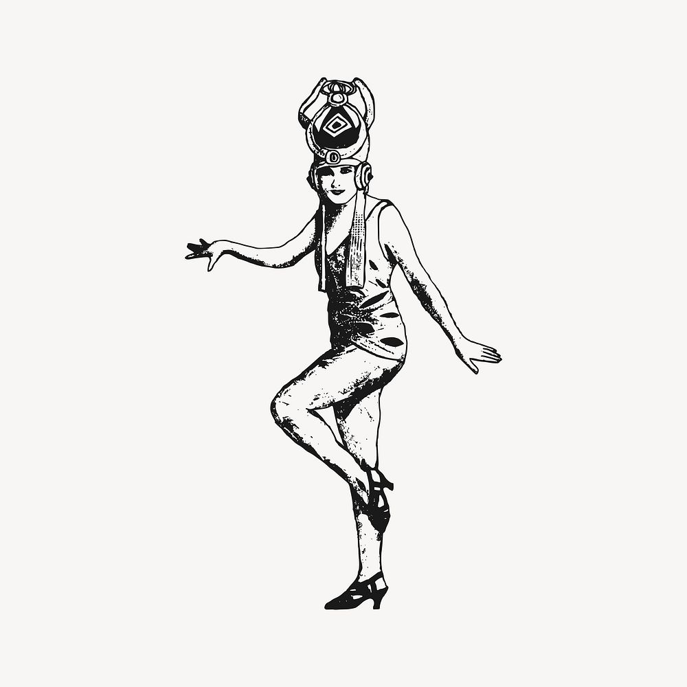Vintage woman dancer clipart vector. Free public domain CC0 image.