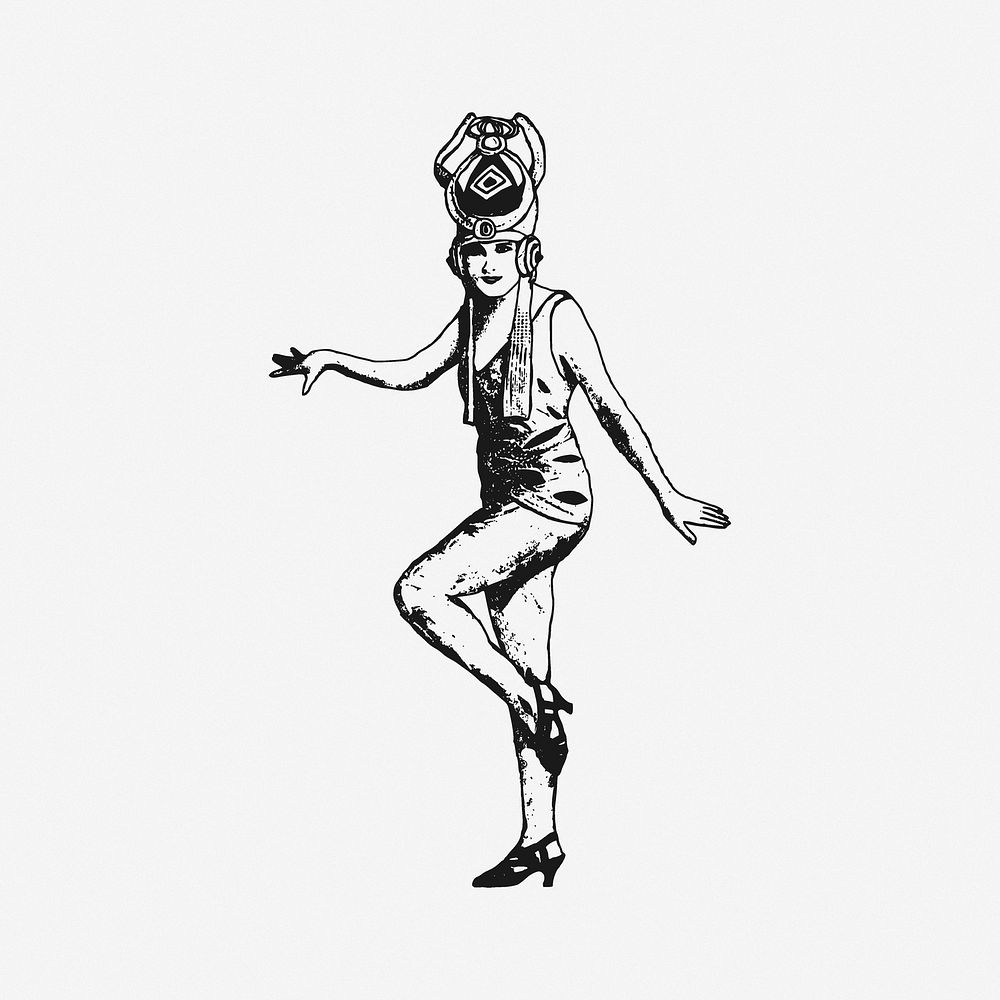 Vintage woman dancer illustration. Free public domain CC0 image.