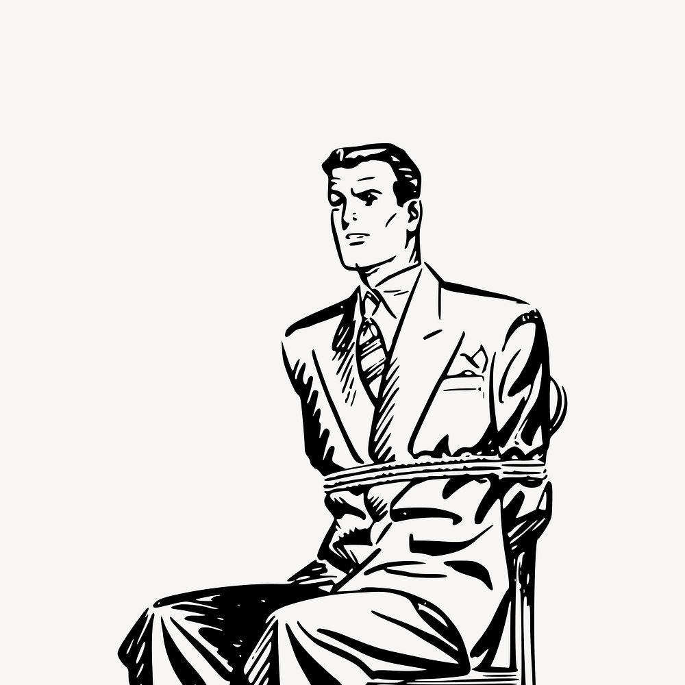 Man tied to chair clipart vector. Free public domain CC0 image.