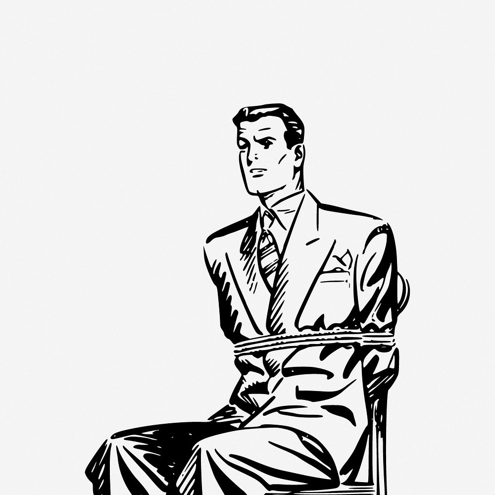 Man tied to chair illustration. Free public domain CC0 image.