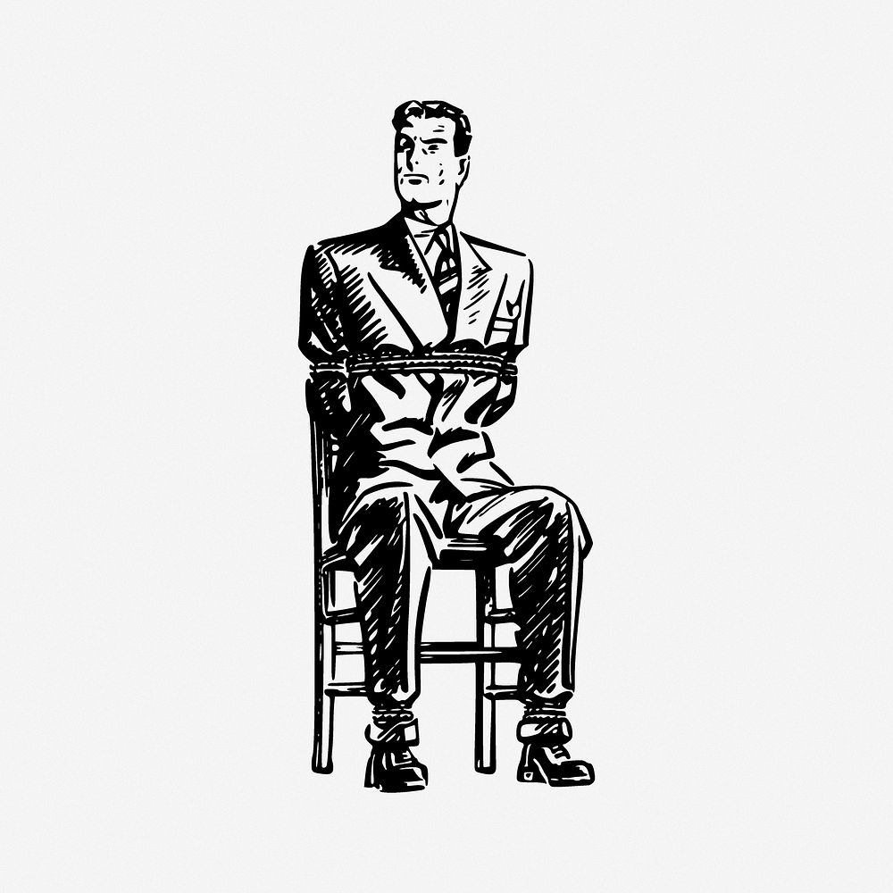 Man tied to chair illustration. Free public domain CC0 image.