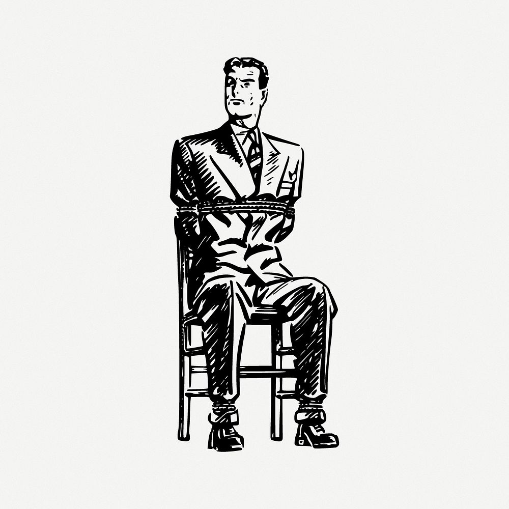 Man tied to chair clipart psd. Free public domain CC0 image.