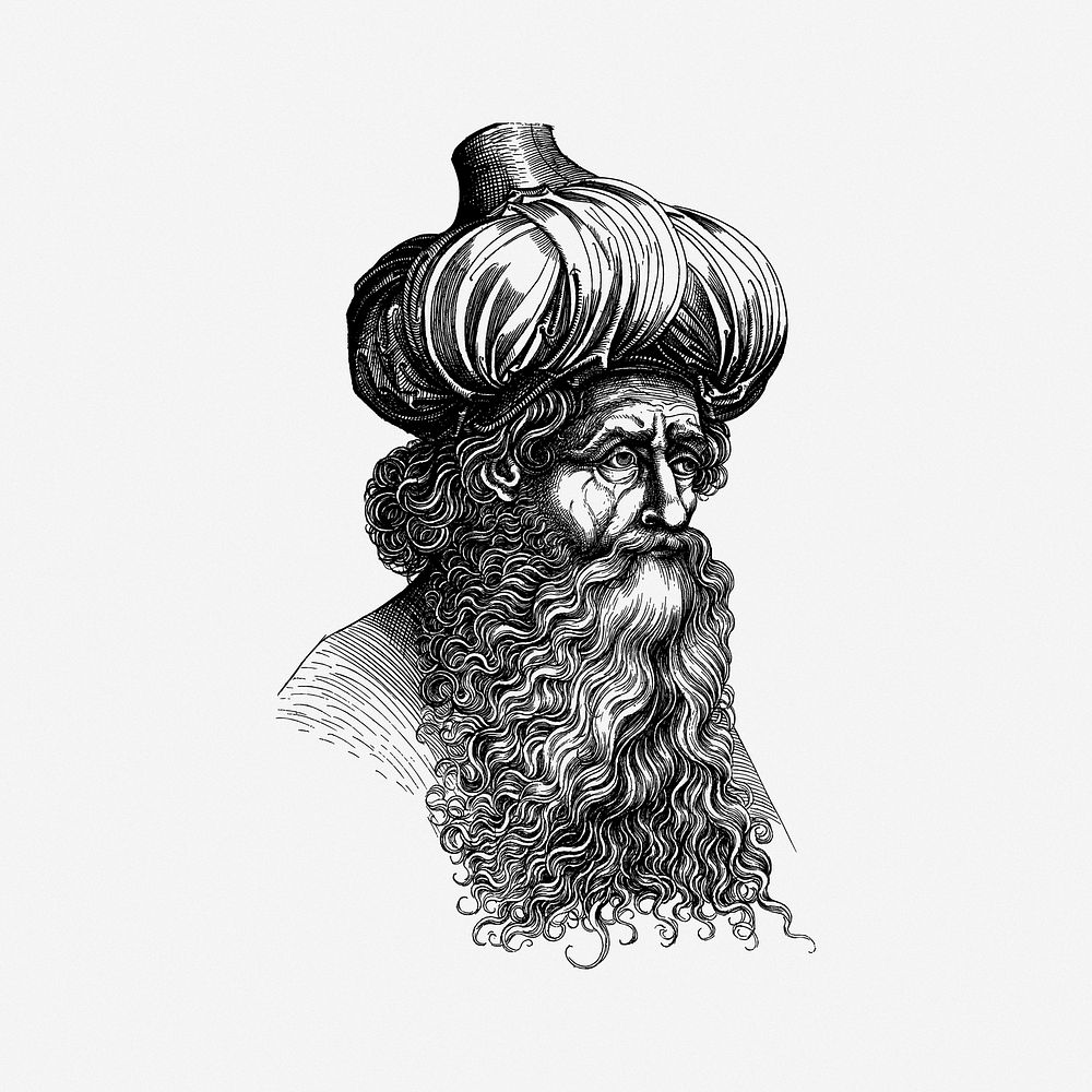 Old Arab man illustration. Free public domain CC0 image.
