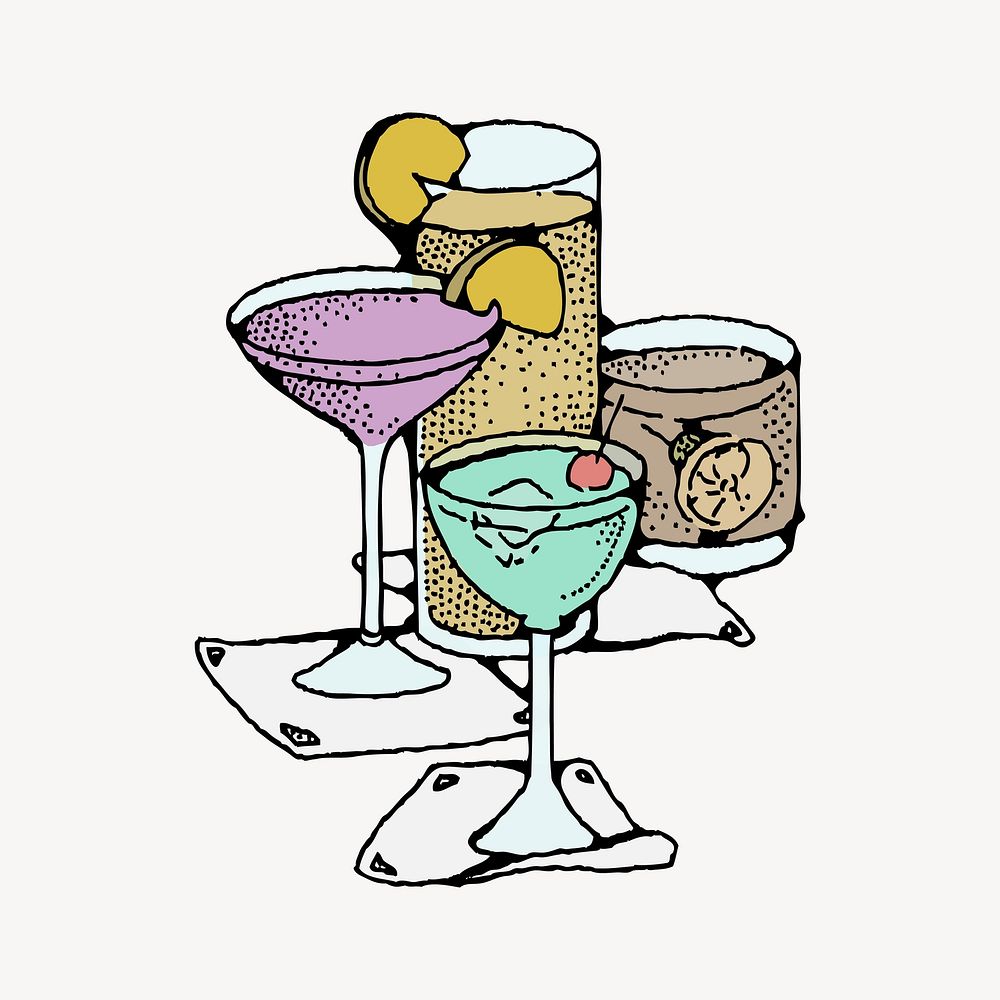 Cocktail drinks collage element vector. Free public domain CC0 image.