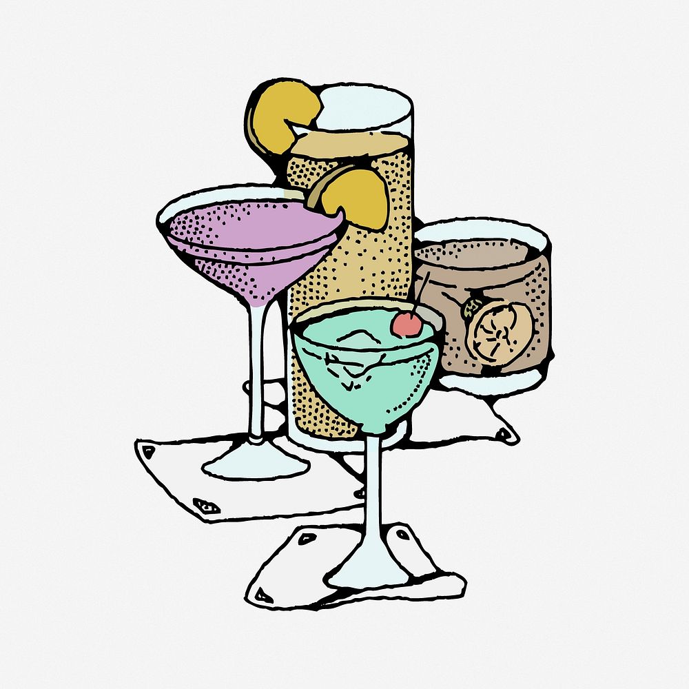 Cocktail drinks illustration. Free public domain CC0 image.