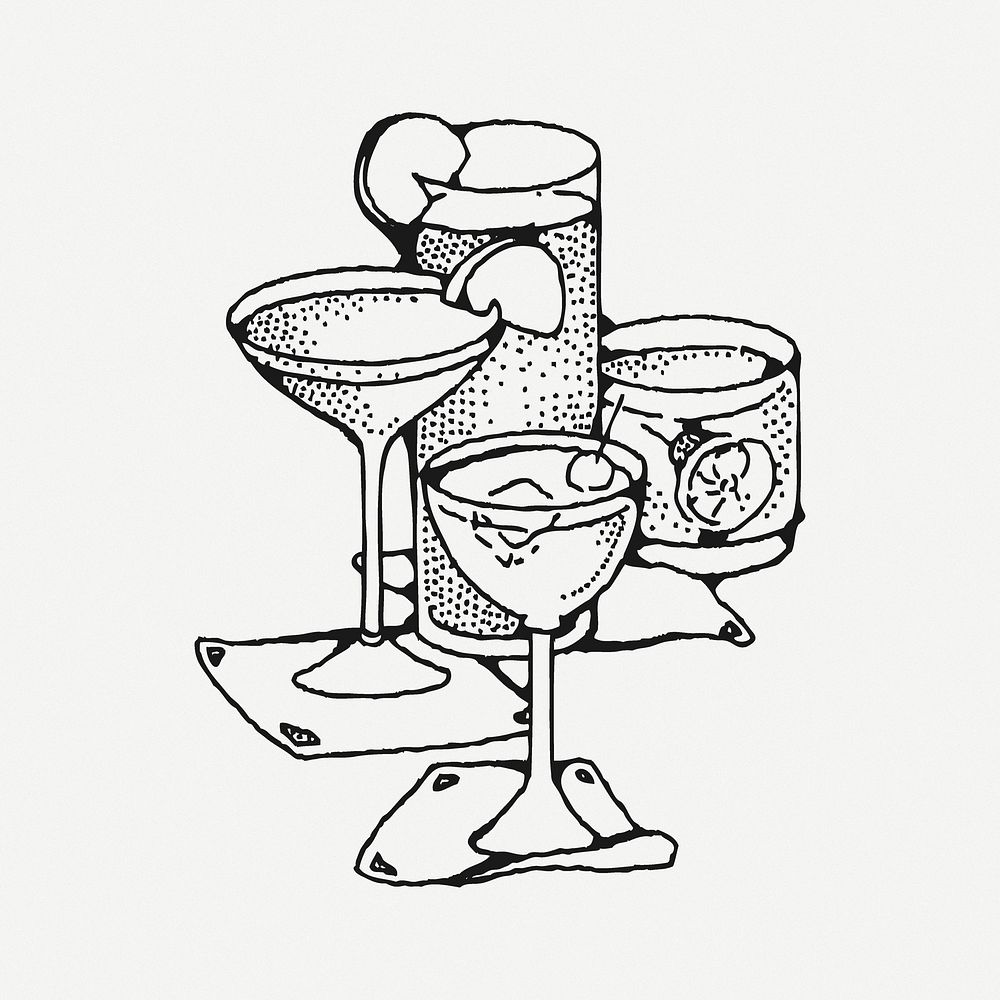 Cocktail drinks illustration psd. Free public domain CC0 image.
