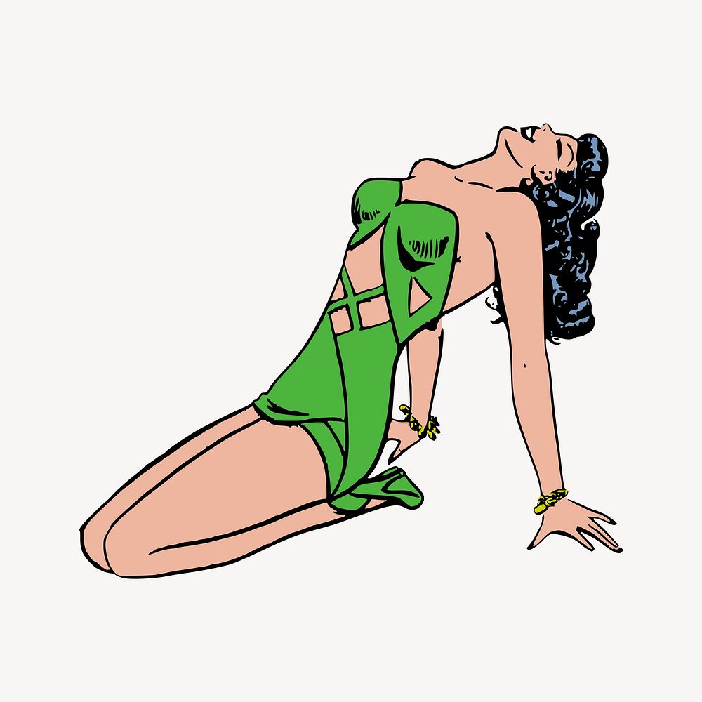 Woman in green swimming suit clipart vector. Free public domain CC0 image.