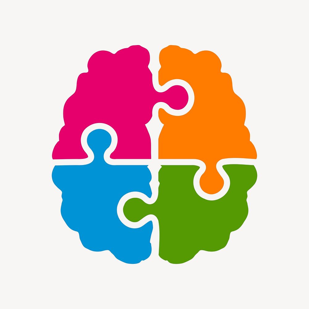 Colorful puzzle brain clipart, illustration vector. Free public domain CC0 image.