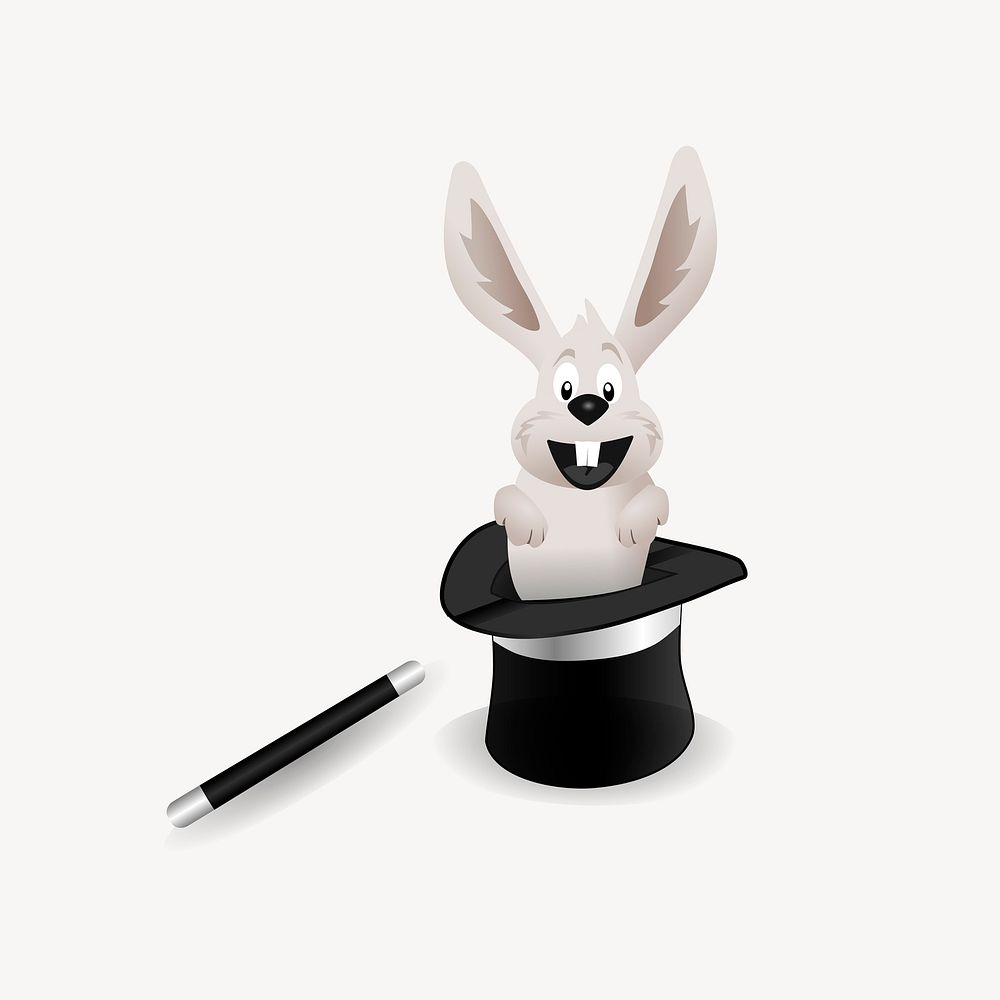Rabbit in hat illustration, clip art. Free public domain CC0 image.
