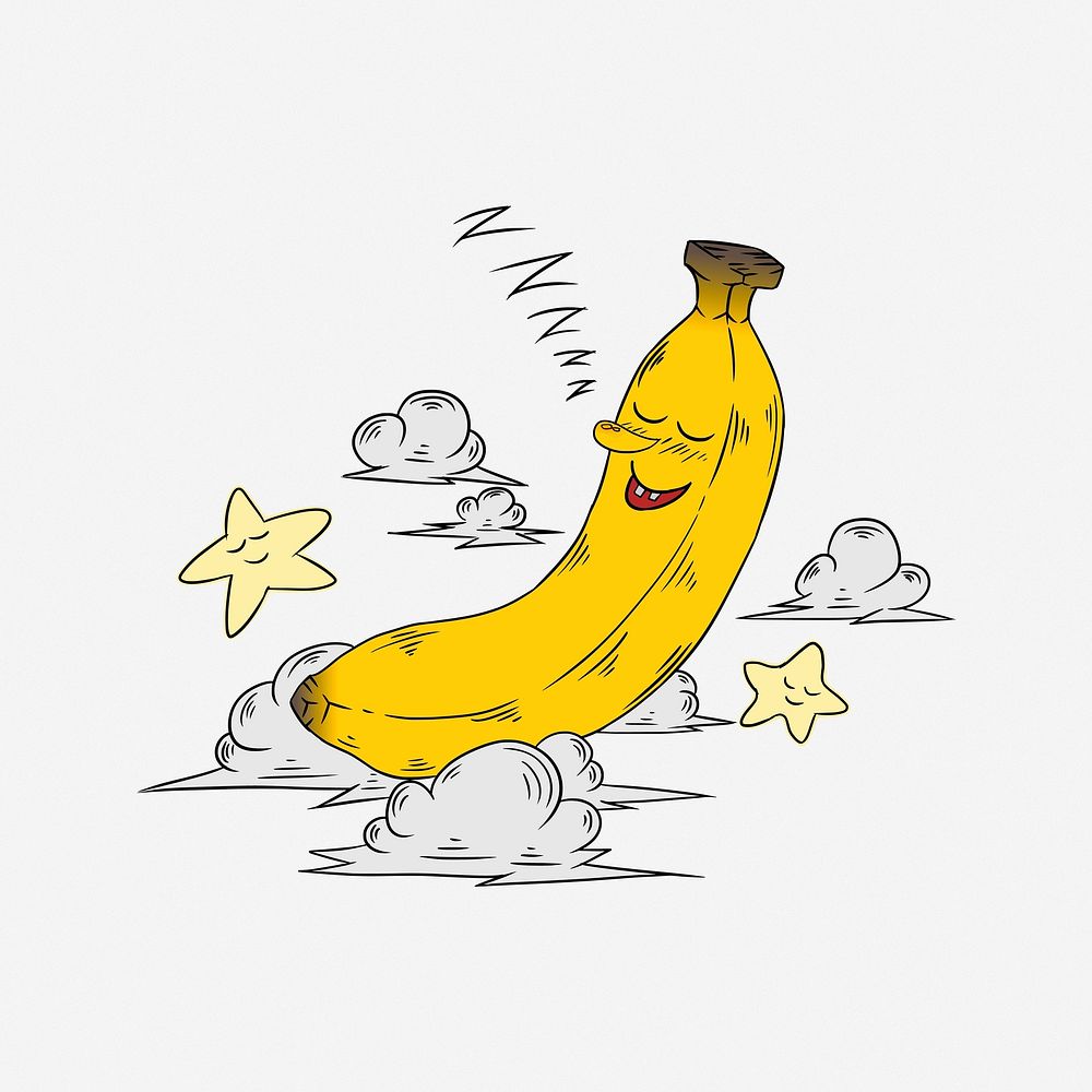 Sleeping banana illustration, clip art. Free public domain CC0 image.