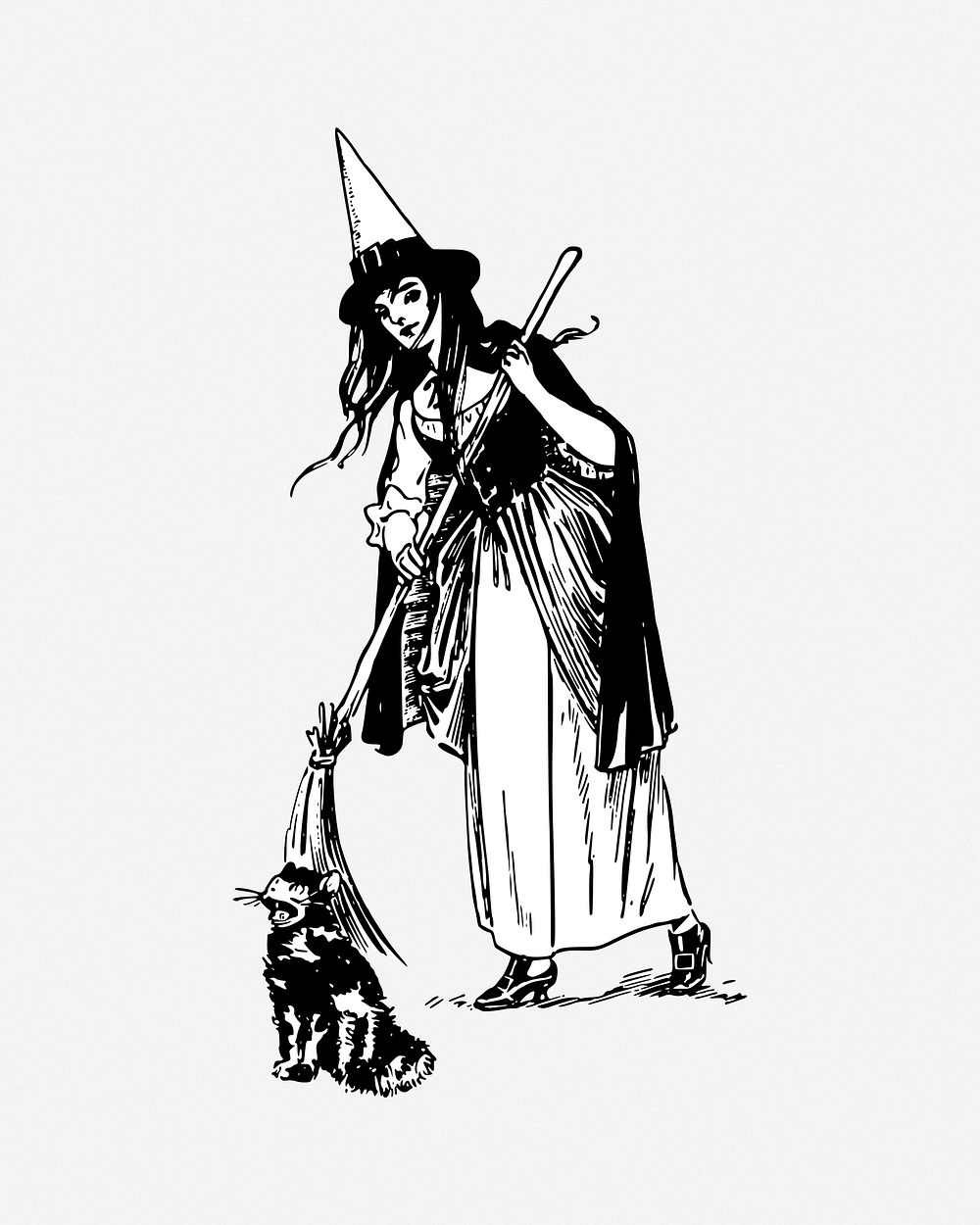 Witch and a cat clipart vector. Free public domain CC0 image.