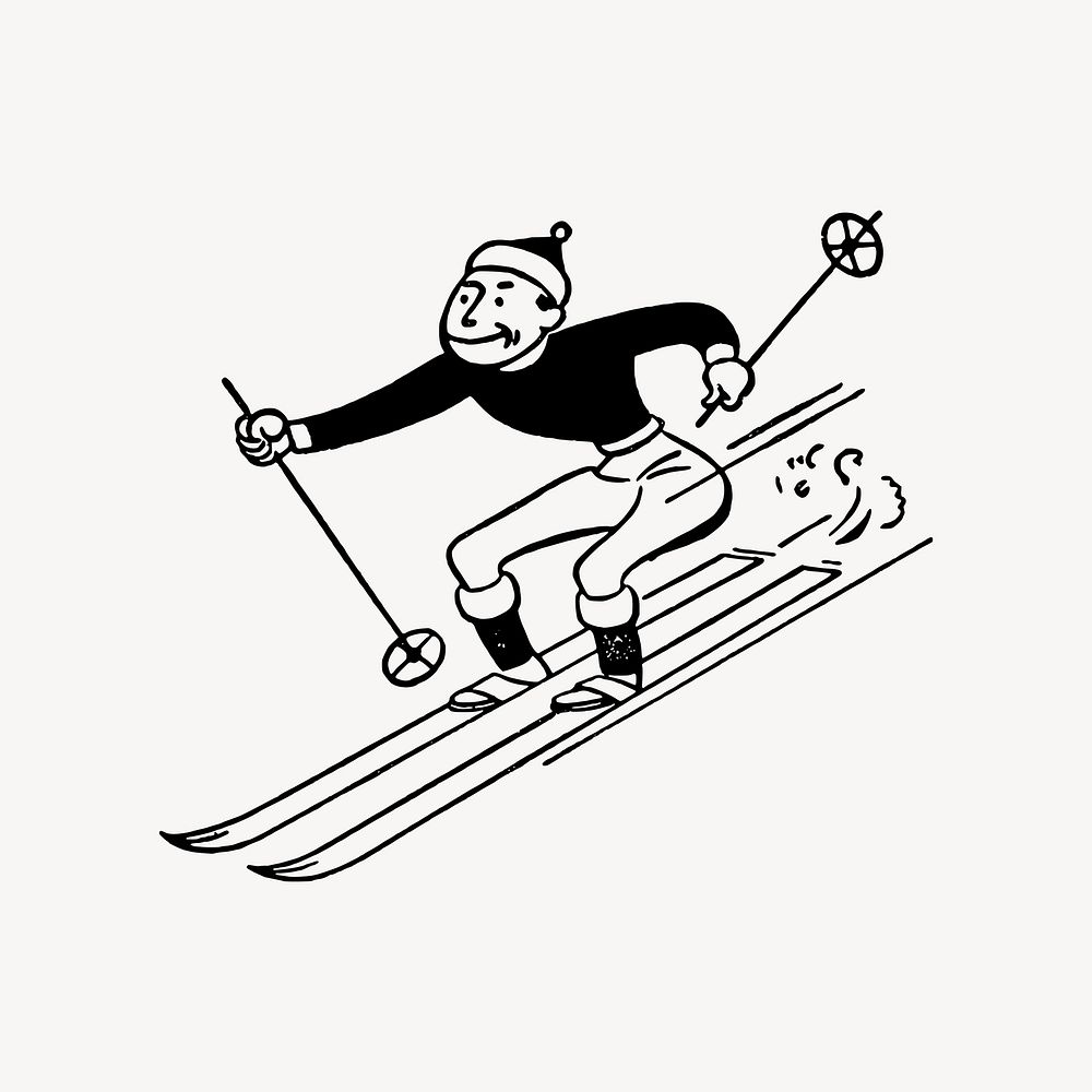 Man skiing illustration, clip art. Free public domain CC0 image.