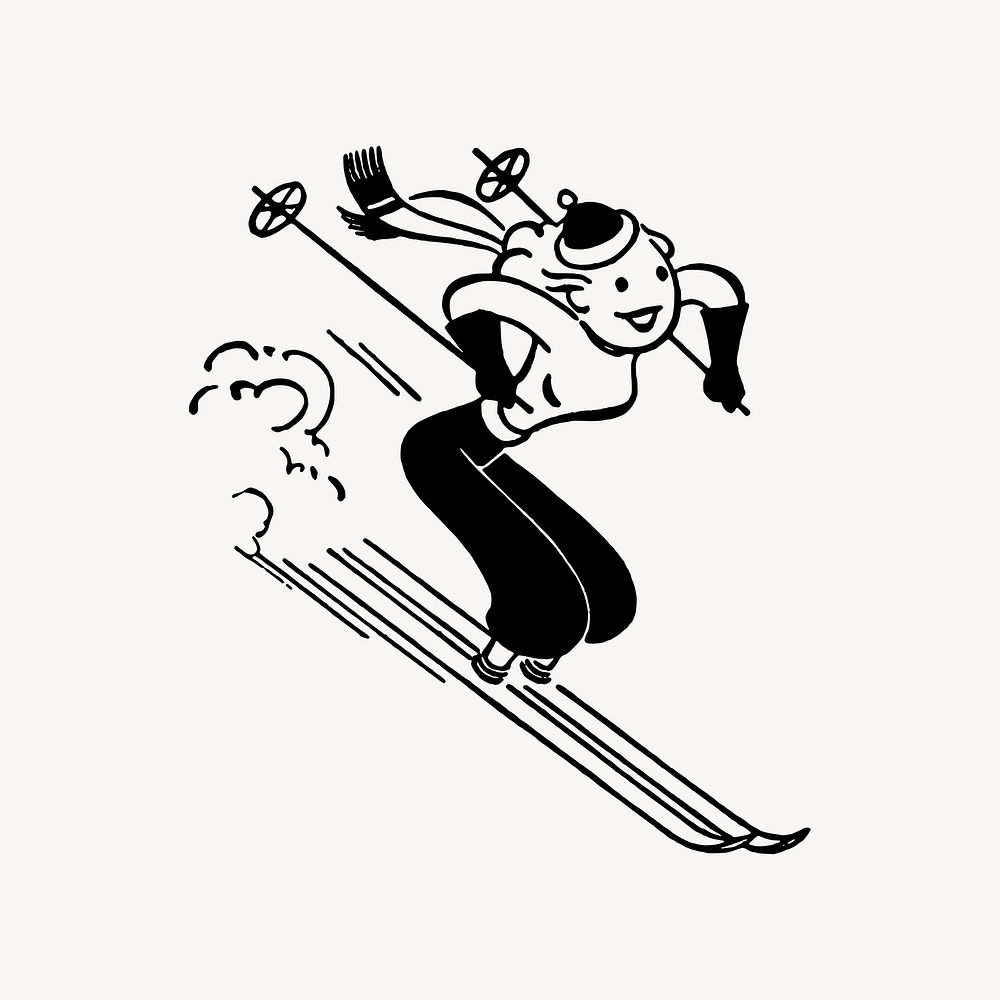 Woman skiing clipart, illustration psd. Free public domain CC0 image.