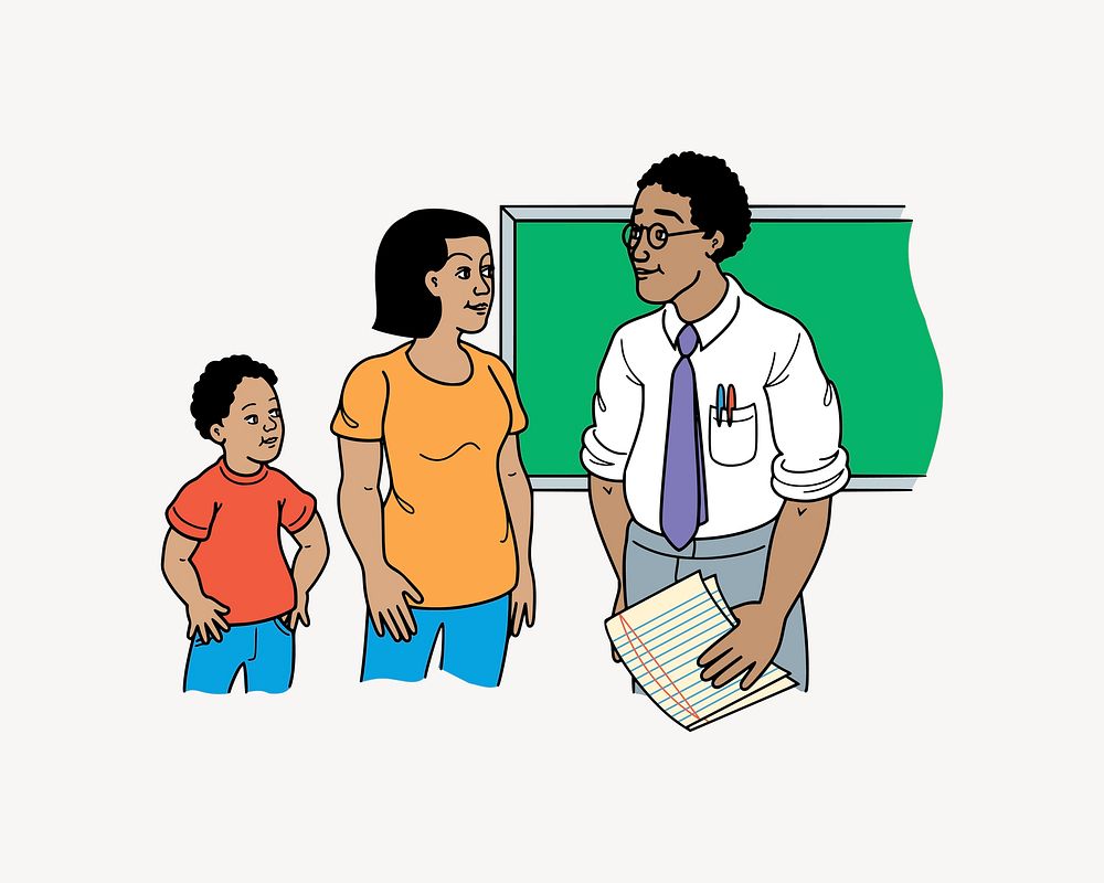 Parent-teacher meeting clipart, illustration vector. Free public domain CC0 image.