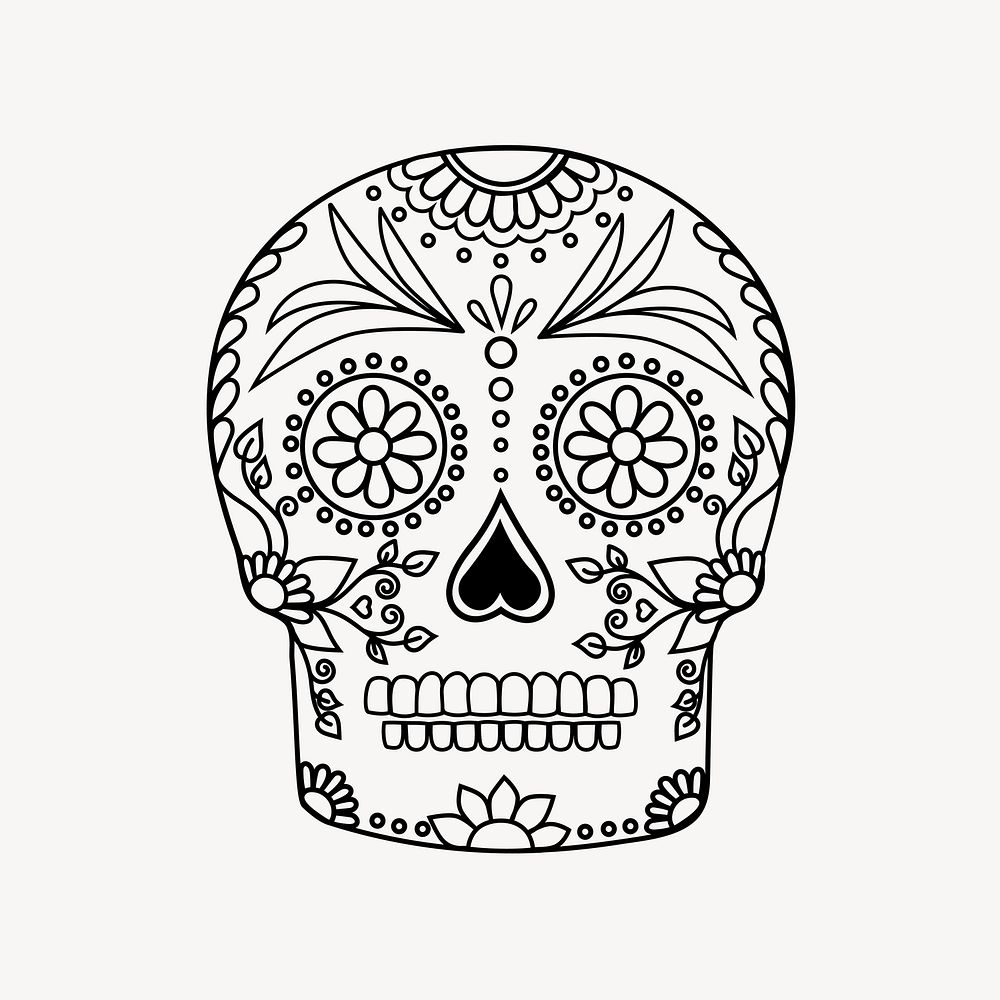 Mexican skull illustration, clip art. Free public domain CC0 image.
