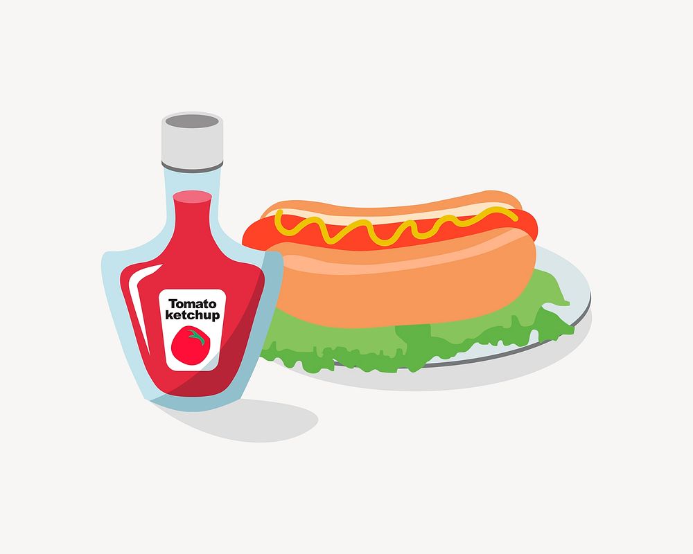 Hot dog ketchup illustration, clip art. Free public domain CC0 image.