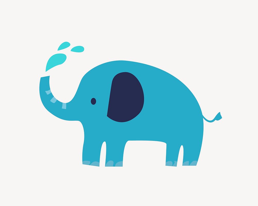 Cute blue elephant clipart, illustration vector. Free public domain CC0 image.