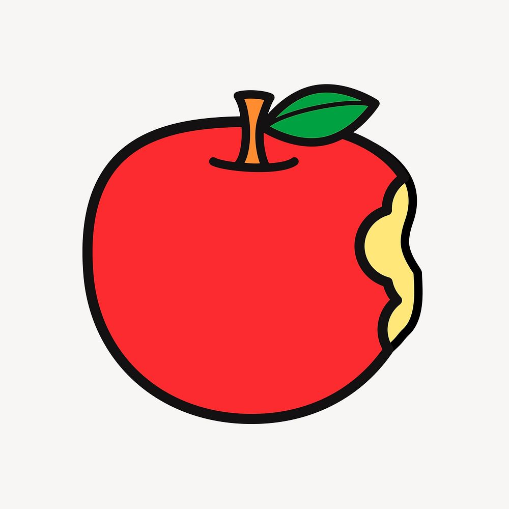 Bitten apple illustration, clip art. Free public domain CC0 image.