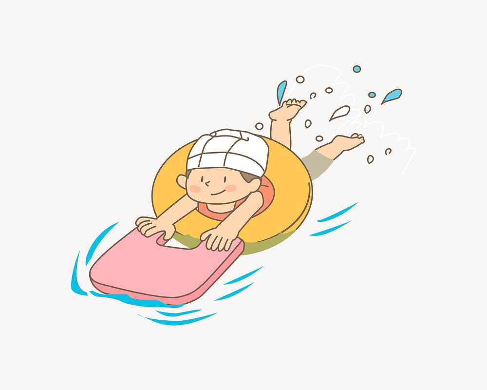 Child swimming clipart, illustration psd. Free public domain CC0 image.