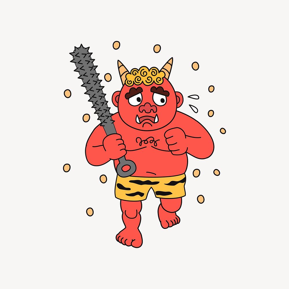 Worried Japanese demon illustration, clip art. Free public domain CC0 image.