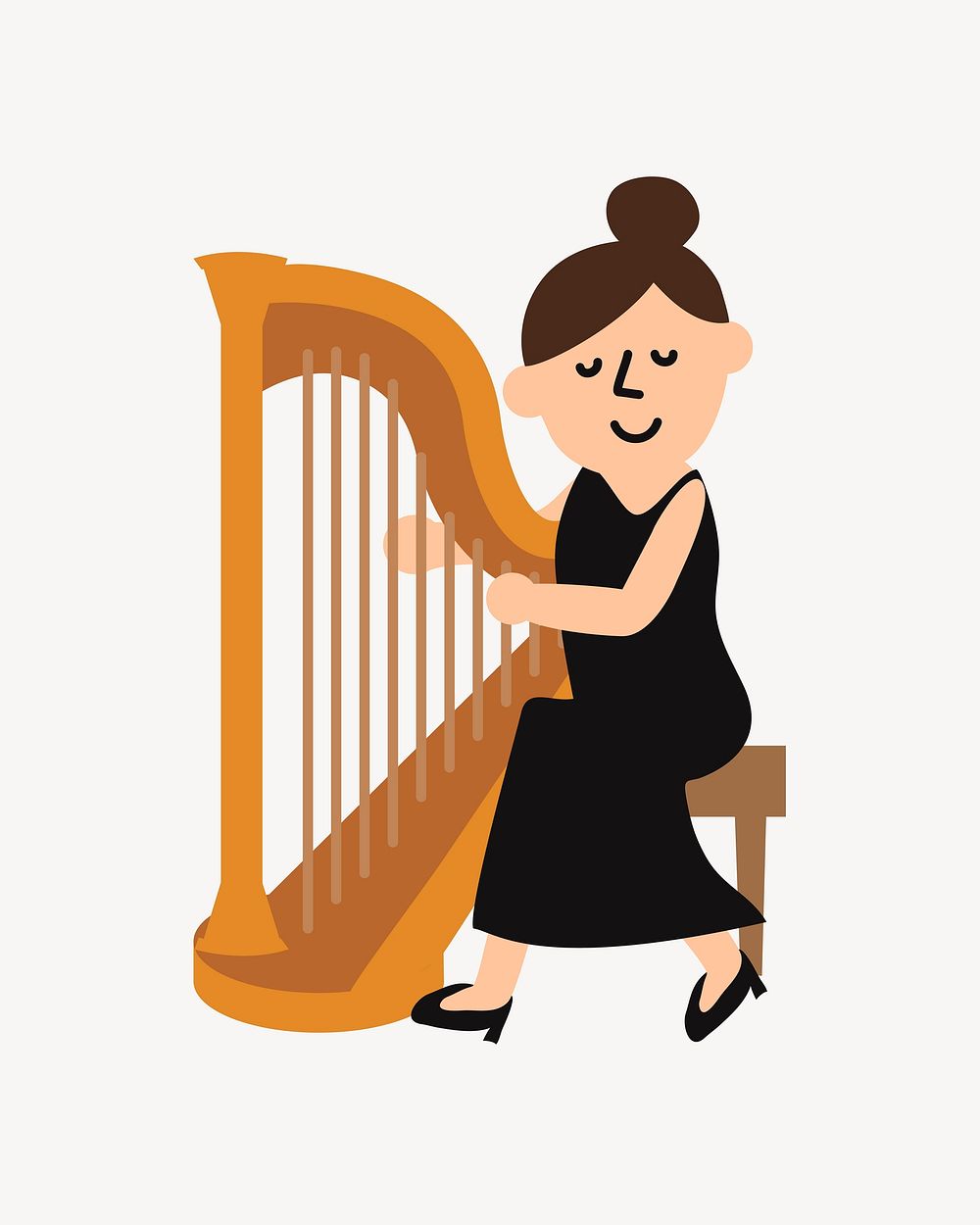Woman playing harp clipart, illustration vector. Free public domain CC0 image.