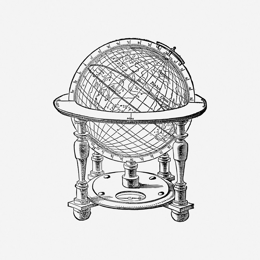 Vintage globe table illustration, clip art. Free public domain CC0 image.