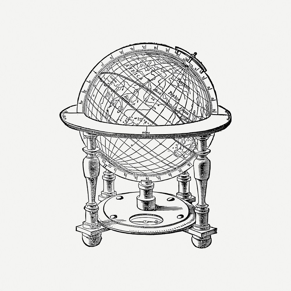Vintage globe table clip art psd. Free public domain CC0 image.