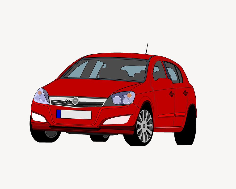 Red car illustration, clip art. Free public domain CC0 image.