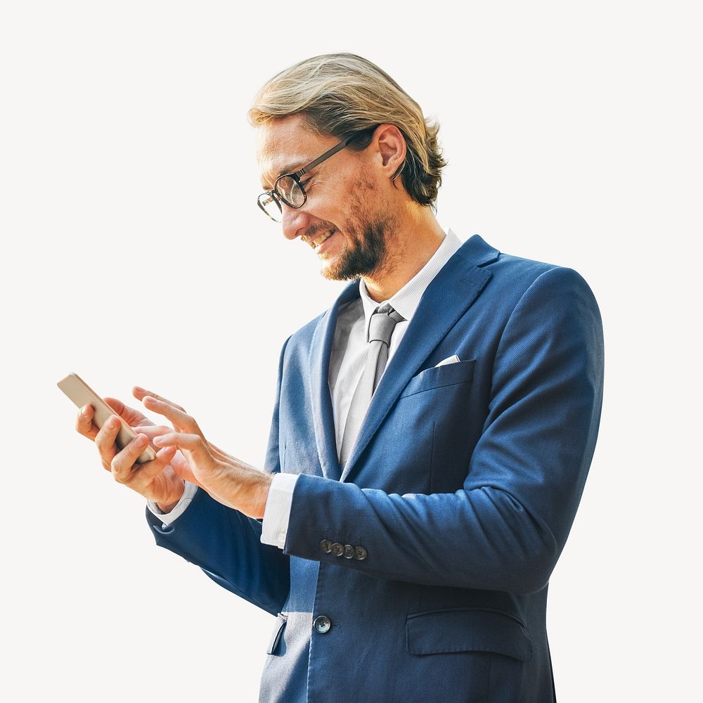Businessman using phone, isolated image