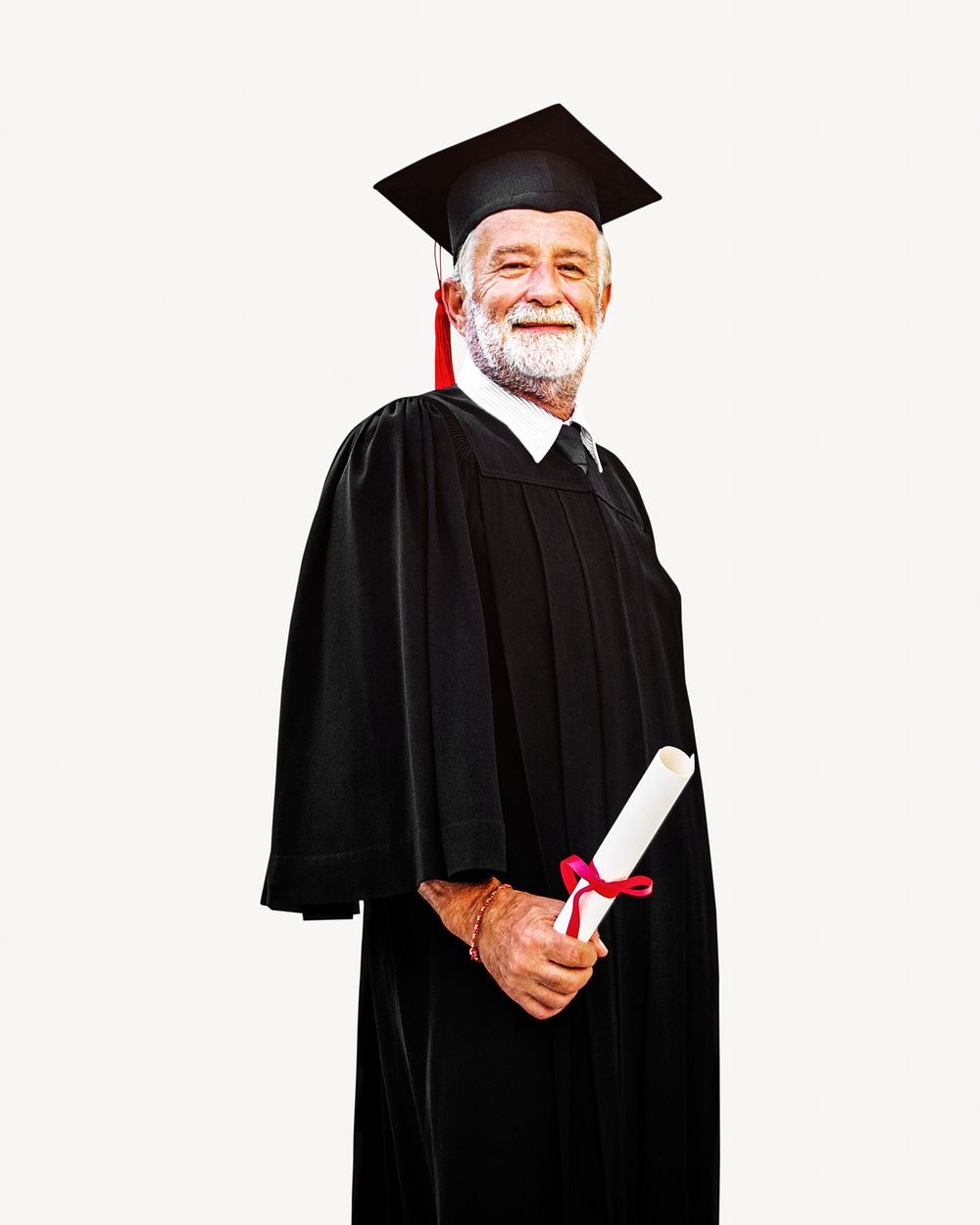 Senior man graduate isolated image on white
