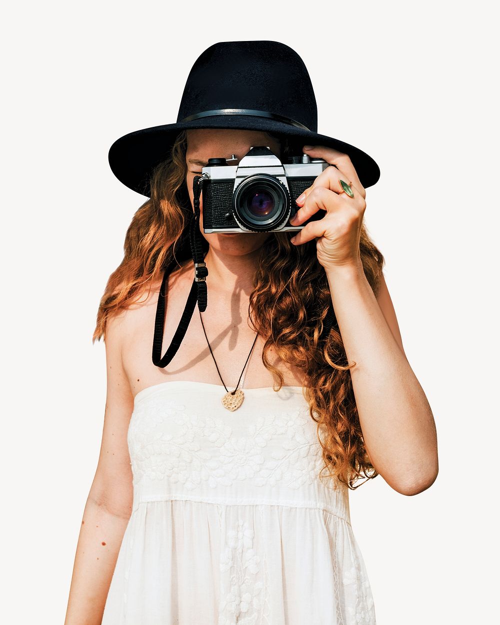Woman taking photo isolated image psd