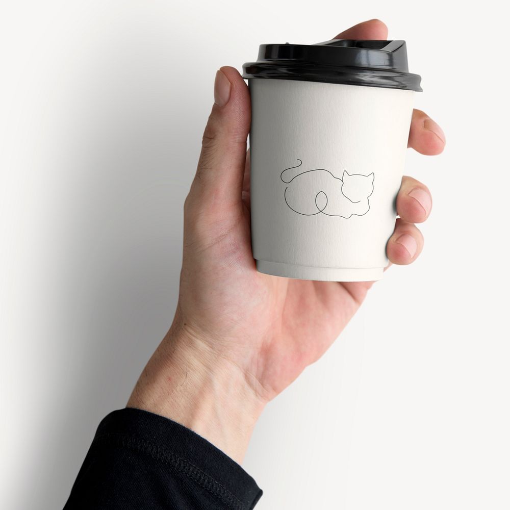 Cute cat paper coffee cup, disposable product packaging design