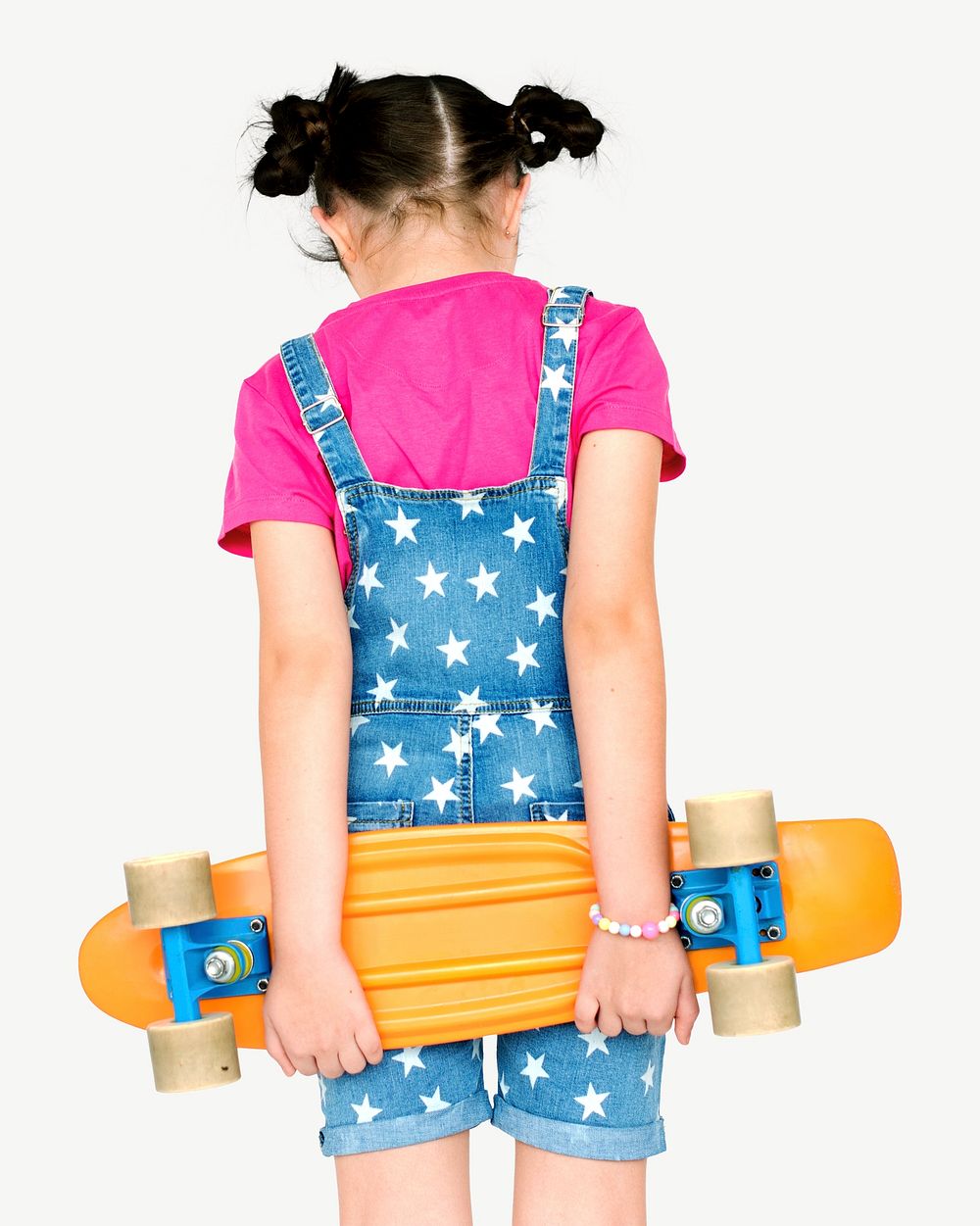 Girl holding skateboard design element psd